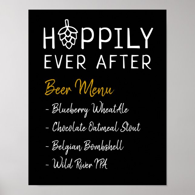Poster Menu de bière pour mariage et fête de mariage Hopp (Devant)