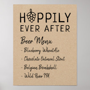 Poster Menu de bière pour mariage et fête de mariage Hopp