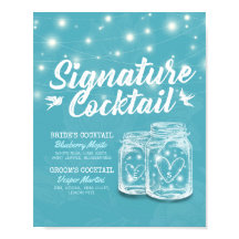 Menu de Boisson Signature de Mariage Fleur Bleu de