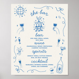 Poster Menu de boissons de bar à dessin animé pour mariag