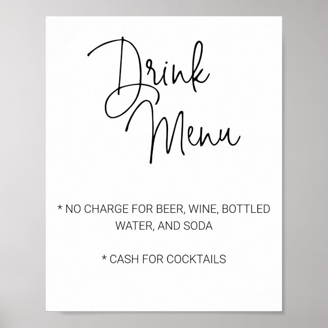 Poster Menu de boissons de bar limité pour mariage décont (Devant)