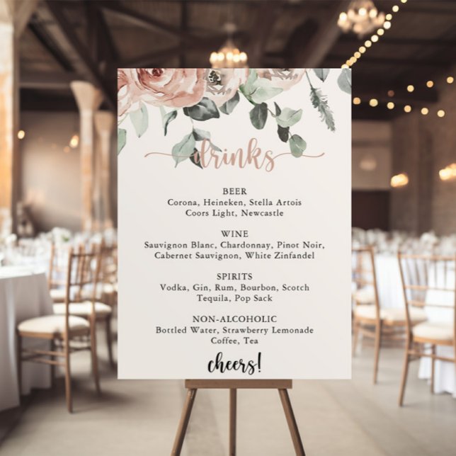 Poster Menu de Boissons de Mariage à la Rose Poussiéreuse (Créateur téléchargé)