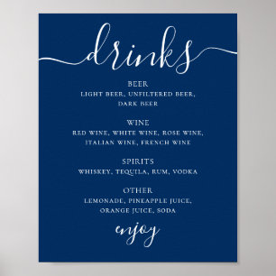 Poster Menu de boissons de mariage Deep Blue Navy Menu