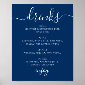 Poster Menu de boissons de mariage Deep Blue Navy | Menu