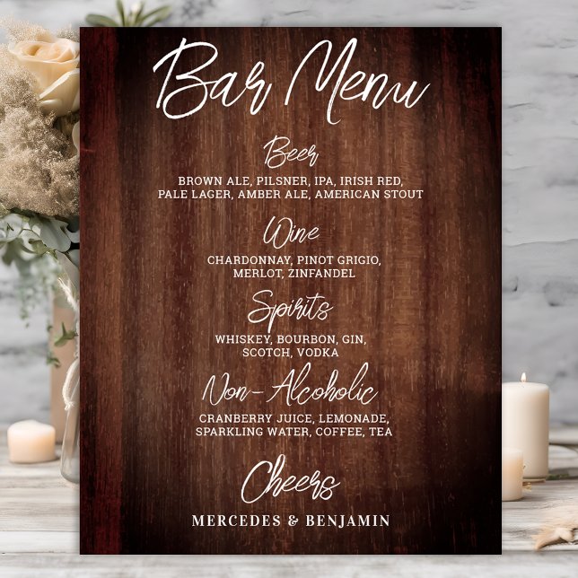 Poster Menu de boissons de mariage rustique Bar personnal (Créateur téléchargé)