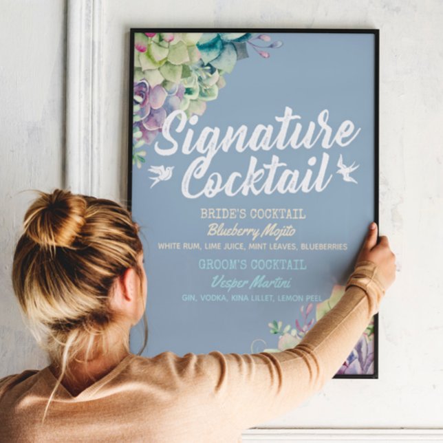 Poster Menu de boissons de signature de mariage aquarelle (Créateur téléchargé)
