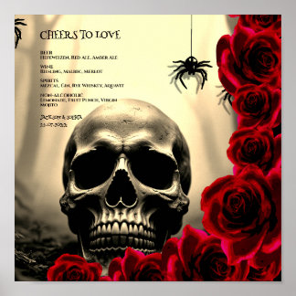 Poster Menu de boissons Halloween gothique rouge Squelett