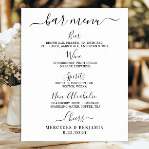 Poster Menu de boissons personnalisé pour mariage élégant