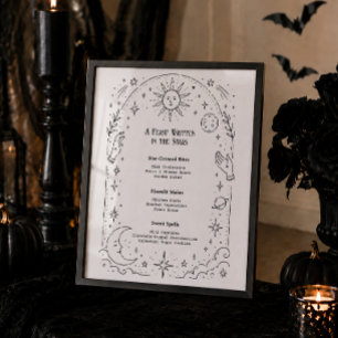 Poster Menu de Bridal Shower de Halloween sorcière célest