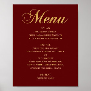 Poster Menu de dîner de mariage or. Marron élégant simple
