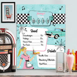Poster Menu de diner rétro des années 1950
