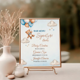 Poster Menu de la barre de Baby shower de ballons bleu te