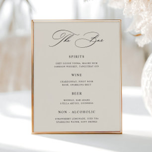 Poster Menu de la barre de Mariage de crème classique