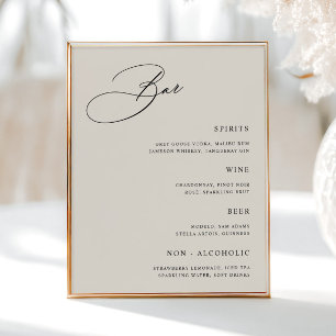Poster Menu de la barre de Mariage de crème simple