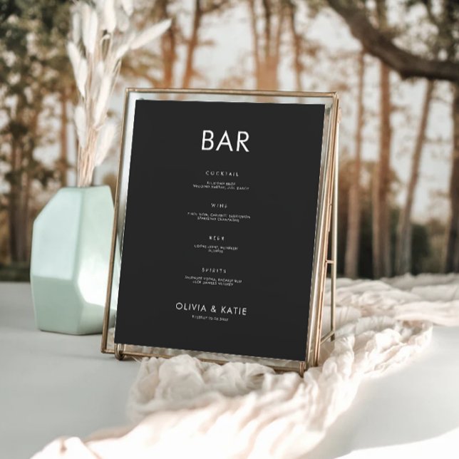 Poster Menu de la barre de Mariage noir - Modèle de conne (Black Wedding Bar Menu Sign Template)