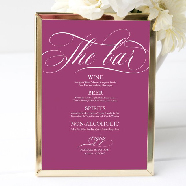 Poster Menu de la barre de mariage Signer Châssis rose ch (Créateur téléchargé)