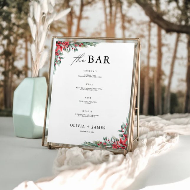 Poster Menu de la barre de Mariages de Noël Signer Modèle (Christmas Wedding Bar Menu Sign Template)