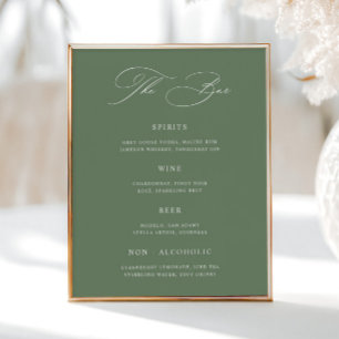 Poster Menu de la barre de Mariages verte Classic Sage