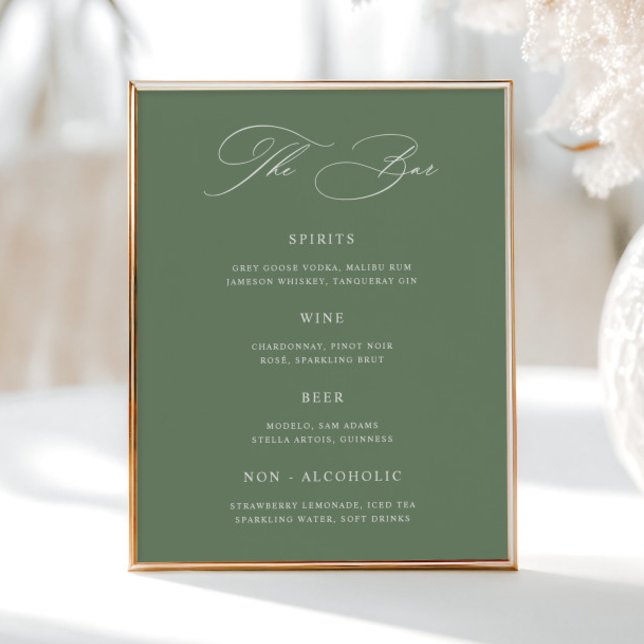 Poster Menu de la barre de Mariages verte Classic Sage (Créateur téléchargé)