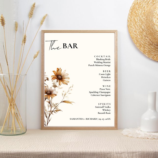 Poster Menu de la barre des boissons pour Mariage Fleur s (Créateur téléchargé)