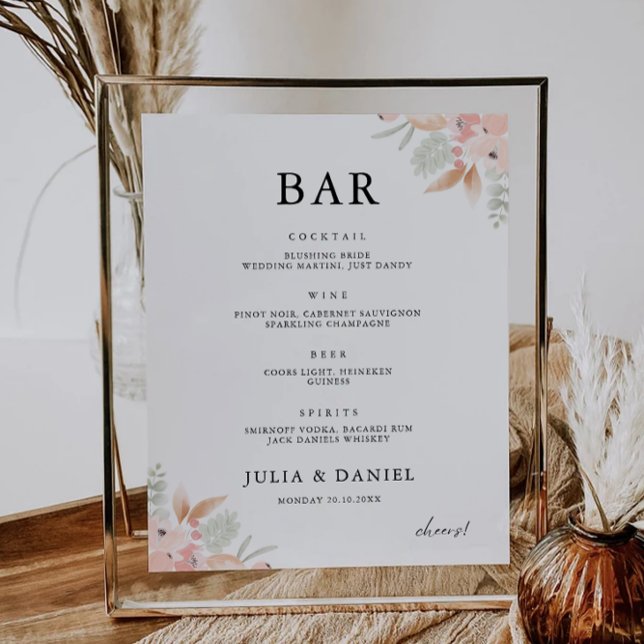 Poster Menu de la barre du Mariage fleur sauvage Modèle d (Wildflower Wedding Bar Menu Sign Template)