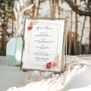 Poster Menu de la barre du Mariage rose Modèle des signes