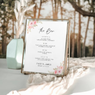 Poster Menu de la barre du Mariage rose Modèle des signes