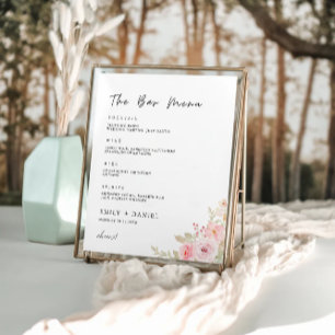 Poster Menu de la barre du Mariage rose Modèle des signes