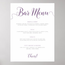 Poster Menu de la barre violet Menu des boissons Mariages