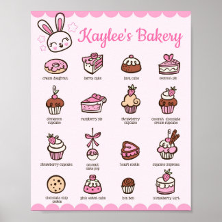 Poster Menu de la boulangerie Kawaii avec votre nom