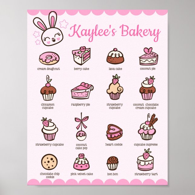Poster Menu de la boulangerie Kawaii avec votre nom (Devant)