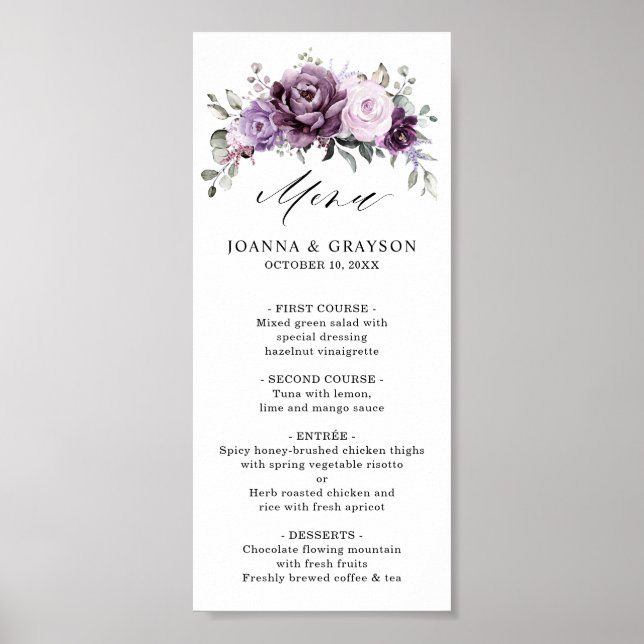 Poster Menu de mariage aux nuances de pourpre poussiéreux (Devant)