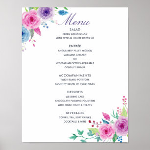 Poster Menu de mariage floral aquarelle mélange ultra vio