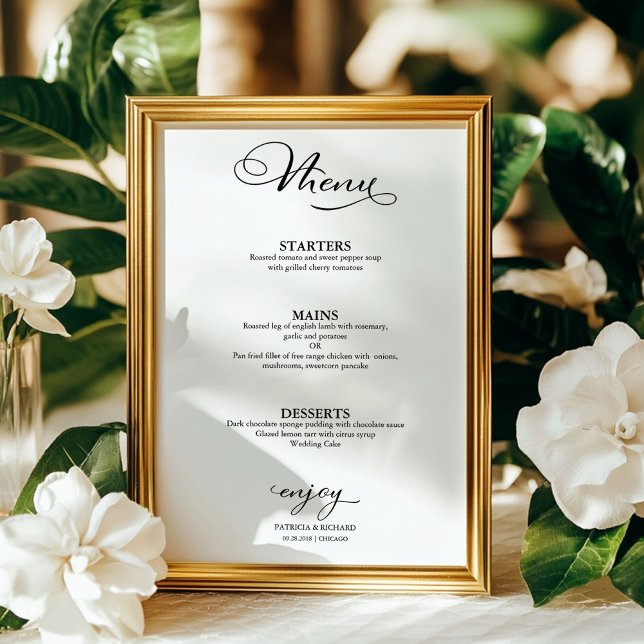 Poster Menu de Mariage Simple Calligraphie Élégante (Créateur téléchargé)