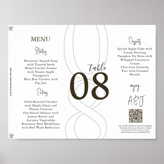 Poster Menu de mariage triptyque moderne simple marron (Devant)