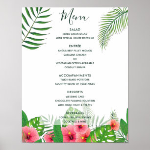 Poster Menu de mariage tropical à l'aquarelle