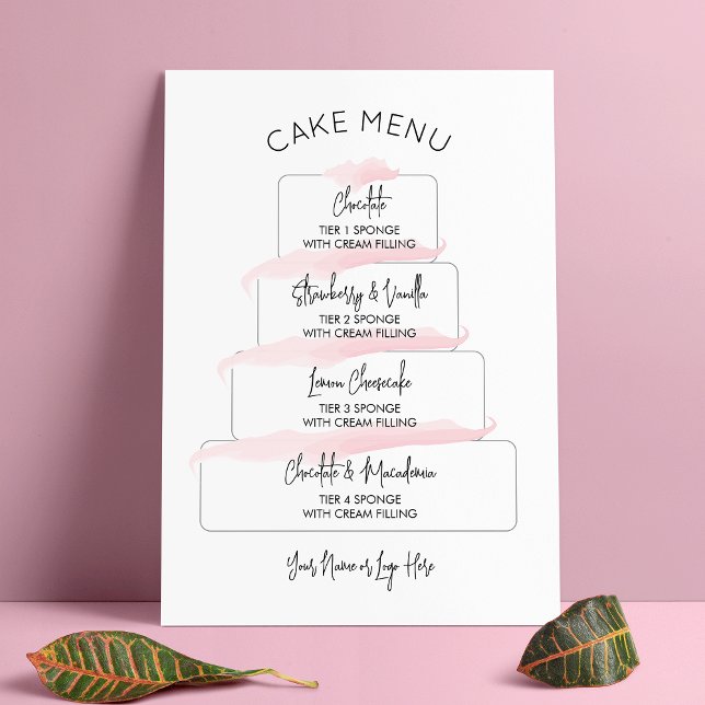 Poster Menu de saveurs de gâteau écriture rose pâle fémin (Créateur téléchargé)