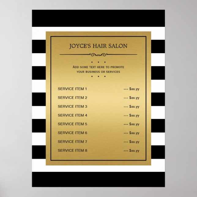 Poster Menu de service classique or Black White Stripes (Devant)