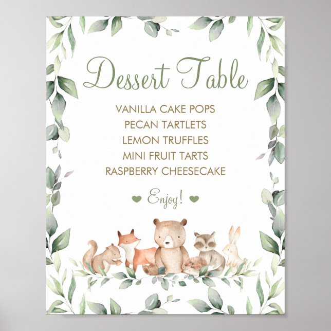 Poster Menu de table de dessert avec des animaux chic de  (Devant)