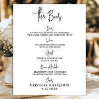 Menu des boissons de bar de mariage calligraphié p