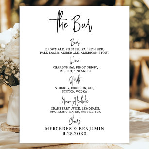 Poster Menu des boissons de bar de mariage personnalisé c