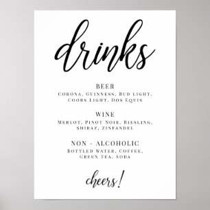 Poster Menu des boissons de la soirée Black and White