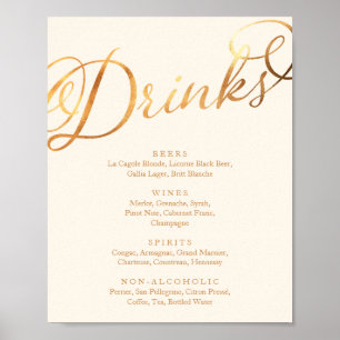 Poster Menu des boissons de mariage à la calligraphie en 