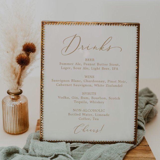 Poster Menu des boissons de mariage en crème de calligrap (Créateur téléchargé)