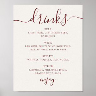 Poster Menu des Boissons de Mariage en Ivoire Douce   Pan