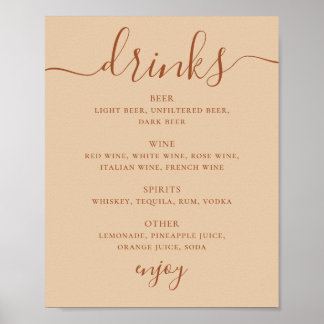Poster Menu des Boissons de Mariage | Panneau de Bar en S