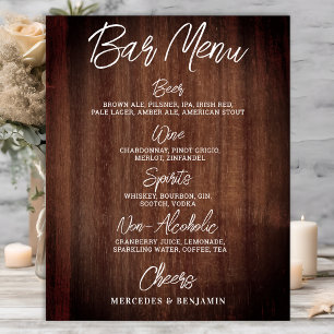 Poster Menu des boissons de mariage rustique Bar personna