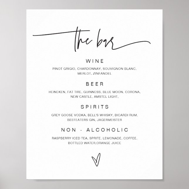 Poster Menu des boissons Panneau de bar de mariage Affich (Devant)