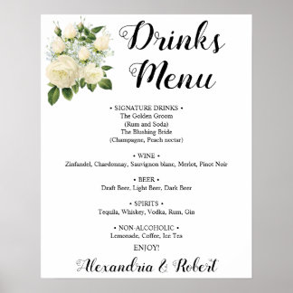 Poster Menu des boissons | Panneau de mariage