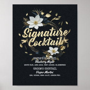Poster Menu des boissons signatures de mariage à couronne